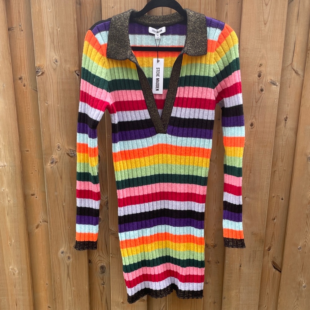 Steve Madden Colorful Striped Long Sleeve Dress